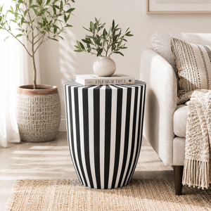 Colourful Resin Bone Inlay <b>Side</b> <b>Table</b> <b>Round</b> Drum Luxurious End <b>Table</b> Striped Design Modern Nightstand Premium Accent Furniture - Product Image 5