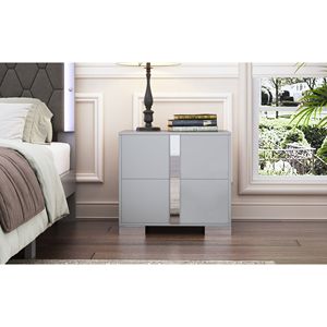 Elegante Comodino Grigio con Piedini in Metallo e Specchio, 2 Cassetti per Camera da Letto e Soggiorno - Product Image 4
