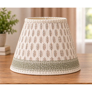 Abat-jour en coton et lin de qualité supérieure avec imprimé feuilles |   Abat-jour en tissu plissé pour lampes de table, de sol et suspendues - Product Image 1