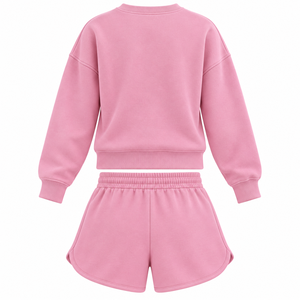 OEM Custom <b>Womens</b> Sweatshirt <b>Shorts</b> Set Cotton Fleece Two Piece <b>Lounge</b> Outfit Private Label - Product Image 4
