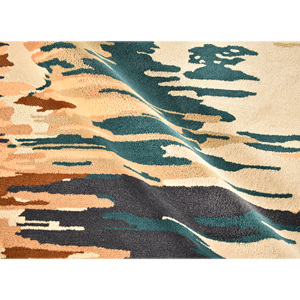 Tapis moderne en laine tufté à la main, motif abstrait reflet d'eau, crème beige vert sarcelle ocre, motif glitch, tapis 3D doux - Product Image 2