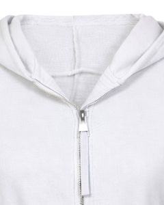 Manufacturer Custom Womens Light Grey Cropped <b>Zip</b> <b>Up</b> <b>Hoodie</b> Slim Fit Long Sleeve Casual Streetwear Cotton Fleece Sweatshirt - Product Image 3