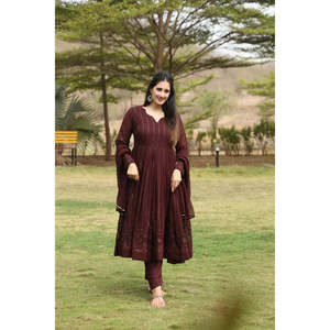 DAMDERRY'S Ensemble de costume Anarkali couleur café pour femme 02 - Product Image 2