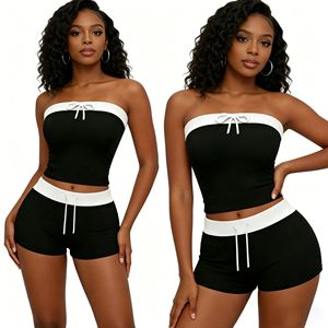 Conjunto de 2 Piezas Casual de Verano para Mujer, Estilo Y2K 2026, Top Strapless Sólido y Shorts Ajustados con Cordón, para Playa, Fiesta o Vacaciones - Product Image 5