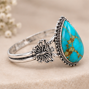 Mohave Turquoise <b>Silver</b> Bangle, Natural Turquoise Gemstone <b>Bracelet</b>, <b>925</b> <b>Sterling</b> <b>Silver</b> Cuff, Blue Stone Statement Jewelry, - Product Image 2