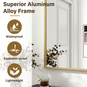 32x40 Inch <b>Rectangular</b> <b>Gold</b> Metal Frame Wall Mounted Bathroom <b>Mirror</b> - Product Image 3