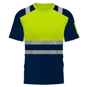 Men's <b>Orange</b> Navy Blue Reflective Safety T-Shirt Short Sleeve Round Neck Workwear Style Quick Dry Polyester Casual Shirt - Product Image 6