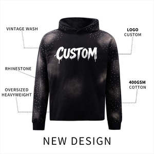 Sudadera con Capucha para Hombre, Estilo Urbano, Oversize, Lavado Desgastado, Hombros Caídos, con Pedrería, Esencial para Moda Urbana, Personalizada de Fábrica, Alta Calidad - Product Image 3