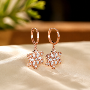 Boucles d'oreilles pendantes en forme de flocon de neige avec diamant taille marquise, plaquées or rose, en moissanite, pour femme, cadeau de fête - Product Image 3