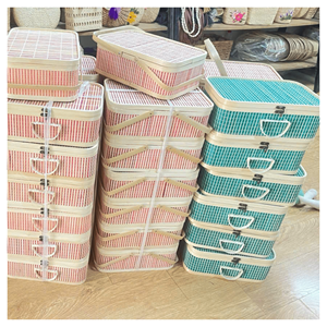 Cesta de regalo de bambú de Vietnam, caja ecológica de bambú con detalles de ratán para regalos festivos, cesta gourmet, set de exhibición artesanal - Product Image 3