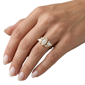 Bague de fiançailles de luxe en or massif 14K 18K avec diamants de laboratoire en forme de poire marquise et de grappe ronde, bijou de mariage élégant - Product Image 5