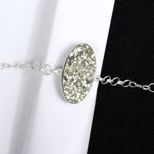 Pulsera de eslabones grandes ovalados de plata de ley 925 chapada en plata con piedra de pirita natural opaca, hecha a mano, al por mayor - Product Image 2