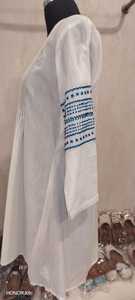 Vestido Casual de Manga Larga, Corte Regular, 100% Algodón Blanco, Bordado, para Mujer, Uso Diario, Verano, Largo hasta la Rodilla - Product Image 2