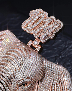 Collier Pendentif Tête d'Éléphant Hip Hop Iced Out en Moissanite VVS, Argent 925 Plaqué Or, Unisexe - Product Image 4