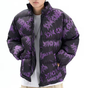<b>Purple</b> Hooded Puffer Jacket Windproof Winter Casual Style Regular Fit Zipper Closure Unisex Streetwear Front - Product Image 6