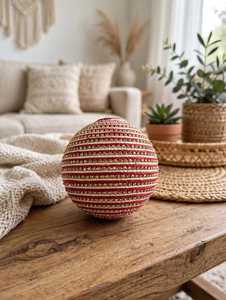 Adorno Navideño Tejido a Mano, Bola Roja, Blanca y Dorada para Colgar en el Árbol, Decoración para el Hogar - Product Image 1