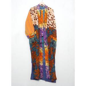 Robe longue kimono en soie indienne pour femme, col en V, fermeture à cordon, tenue de nuit, robe de demoiselle d'honneur, robe de maternité, peignoir bohème - Product Image 2