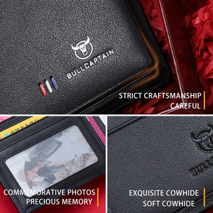 BULLCAPTAIN <b>Genuine</b> Cowhide <b>Leather</b> Long <b>Wallet</b> for Men RFID Blocking Travel Checkbook Clutch Purse Card Holder Black - Product Image 5