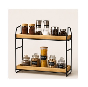 2-Tier <b>Rustic</b> Kitchen Countertop Organizer Metal Spice Rack Standing <b>Shelf</b> for Jars Oil Bottles and Coffee Bar Station Storage - Product Image 1