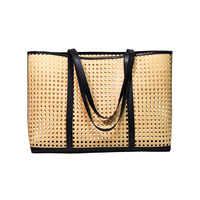 Sac fourre-tout en rotin tissé à la main de luxe avec poignées en cuir véritable |   Sac de plage d'été |   Sac à main écologique grande capacité