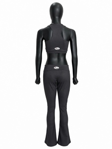 Ensemble de yoga gris anthracite tendance, style vintage, avec soutien-gorge de sport sans couture et leggings évasés, tenue de sport athlétique pour femme - Product Image 4