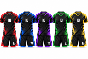Maillot de football en polyester sublimé pour homme, manches courtes, col en V, anti-humidité, imprimé géométrique noir et violet, nom d'équipe personnalisé - Product Image 2