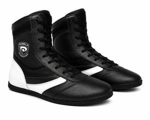 Dumela Boxing <b>Boots</b> <b>Black</b> White Leather High Top Training Shoes Durable All Seasons - Product Image 1