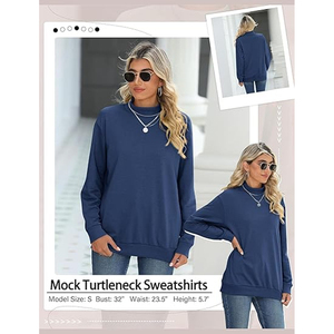 Nueva Llegada, Sudadera de Algodón de Lujo para Mujer, Manga Larga, Cuello Redondo, Hombros Caídos, Color Sólido, Cómoda, Informal, Cuello Alto - Product Image 4