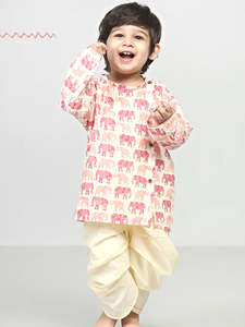 Kurta pour bébé garçon avec imprimé éléphant ethnique et pantalon dhoti, tenue traditionnelle pour enfants, vêtements de fête confortables en coton pour tout-petits - Product Image 3