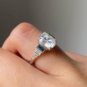 <b>White</b> <b>Cushion</b> Cut Diamond Solitaire Engagement Ring with Sterling Silver Setting for Bridal Wear Wedding Gift Fine Jewelry - Product Image 1
