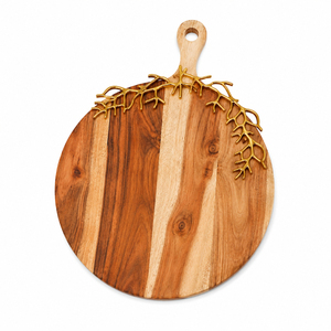 Stylish Designer Wood Charcuterie Board Set Luxury <b>Wooden</b> Cheese Platter with Decorative Brass Leaf Handles For Hotel Supply - Product Image 3