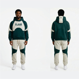 Ensemble de survêtement vert et crème pour homme – Sweat à capuche et pantalon de jogging - Product Image 1