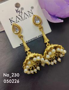 ต่างหูแบบจุมก้าและชานด์บาลีทรงเรขาคณิตชุบทองสำหรับงานแต่งงานของผู้หญิง ประดับด้วยหินหลากสี ขายส่ง - Product Image 3