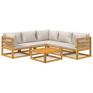 Brown <b>6</b>-<b>Piece</b> Solid Wood <b>Patio</b> Lounge <b>Set</b> with Comfortable Cushions Model D0100H7BX32 - Product Image 2