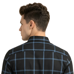 <b>Black</b> Blue Plaid Men Flannel Shirt <b>Long</b> <b>Sleeve</b> Button Checkered Casual Soft Brushed Fabric Everyday Streetwear 100% Cotton - Product Image 4