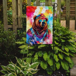 Hippie Animal Grizzly Bear Garden Flag Multicolor buzón decorativo patio Banner para Patio ilustraciones camas de flores tamaño de patio - Product Image 2
