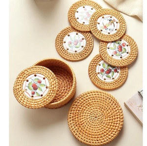 Wholesale Handmade Rattan Drink Coaster <b>Round</b> Heat Resistant Braided <b>Placemats</b> for Dining Table From India - Product Image 6