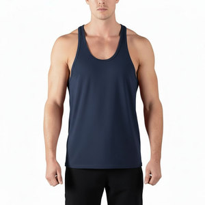 Débardeur pour homme bleu marine respirant 100% coton, col rond, décontracté, pour l'entraînement, couleur unie, design tricoté, logo sur le devant - Product Image 1