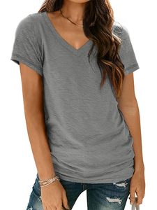 T-shirt femme col V à manches courtes, mode streetwear, haute qualité, logo personnalisable, décontracté, été, tricoté, anti-boulochage - Product Image 2