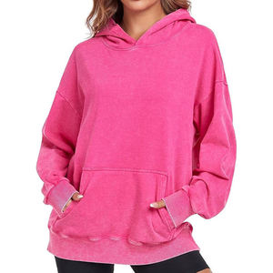 Custom Womens Acid Wash <b>Hoodie</b> Cotton Blend Embroidered Oversized Manufacturer - Product Image 6
