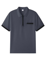Erkek Gri Günlük Düz Renk Kısa Kollu Polo Yaka Tişört Pantolon Takımı Yazlık Kıyafet Nefes Alabilen Örme Polyester/Pamuk İki Parçalı Takım