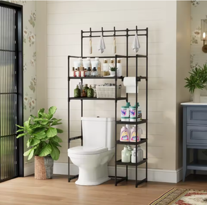 Over The Toilet Bathroom Storage Rack Metal <b>Shelf</b> Organizer with <b>Hooks</b> Freestanding Space Saver Toilet Stand Luxury Design - Product Image 1