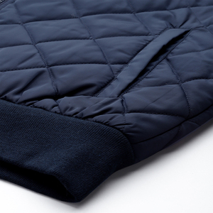 Men's Navy Quilted Hooded <b>Jacket</b> With Zipper Closure Windproof Winter Outerwear Casual Style Polyester Wadding - Product Image 4