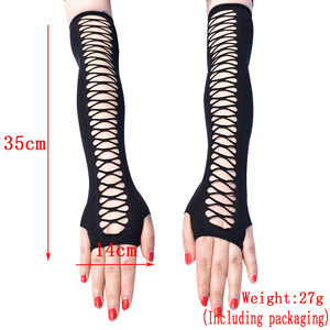 MIO Gants longs sans doigts noirs sexy pour femme, style vintage, en maille ajourée extensible, accessoires de fête et cosplay - Product Image 2