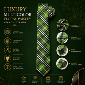 Corbata de Lujo Ecológica con Diseño a Cuadros Verdes para Hombre |   Tela Jacquard de Poliéster de Alta Calidad, Tejida a Medida, para Bodas y Eventos Empresariales - Product Image 5