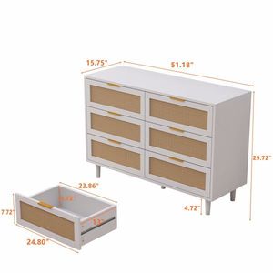 Mobile contenitore in rattan intrecciato con 6 ampi cassetti, bianco, per camera da letto, soggiorno, home bar, design costiero contemporaneo - Product Image 4