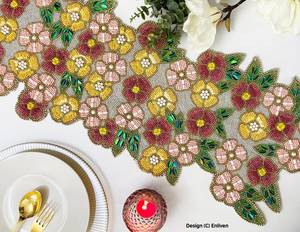 Handmade Bohemian Floral Fabric Table <b>Runner</b> Irregular Shape Pink Yellow Red <b>Green</b> Embroidered Design Mats Pads - Product Image 6