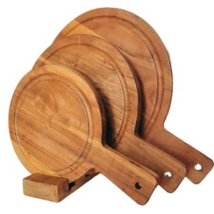3 <b>Piece</b> Round Acacia <b>Wood</b> Cutting Board Set with Stand Wooden Serving Board Cheese Board Kitchen Chopping Board - Product Image 2