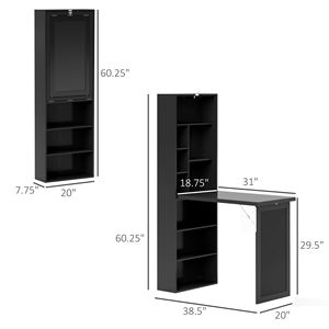 Convertible Home Office Desk with Blackboard <b>Wall</b> Mount Computer <b>Table</b> and Side Shelf <b>Fold</b>-Out Laptop <b>Table</b> Black Color - Product Image 3
