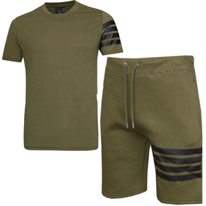 Men's Casual T-Shirt and Shorts <b>Set</b> Striped Design Crew Neck Cotton Spandex <b>Knitted</b> Breathable Summer Wear - Product Image 3